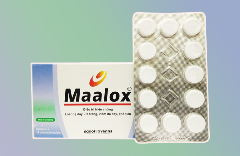 Maalox được bào chế dưới dạng viên nhai với công dụng trung hòa dịch vị và hỗ trợ giảm đau