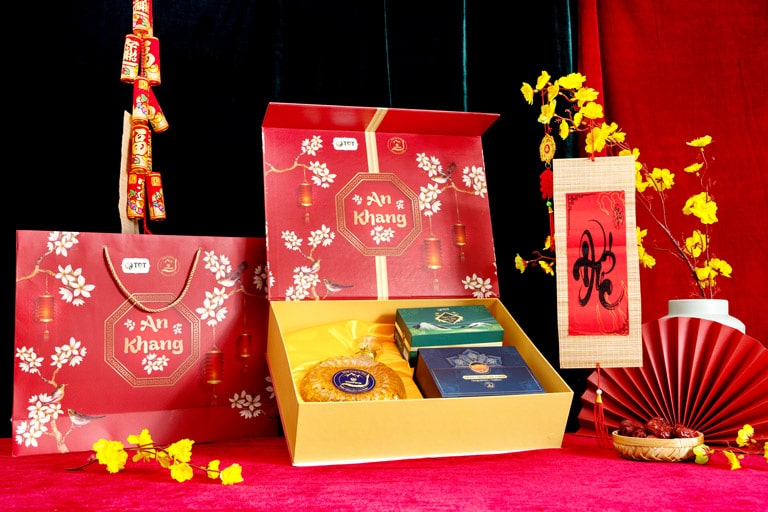 Set quà An Khang với vật phẩm rượu đông trùng, trà đông trùng, đông trùng hạ thảo khô